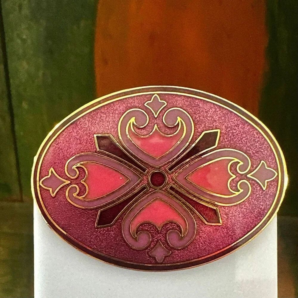 Isle of Shue Enamel  cloisonné Victorian Hearts Brooch